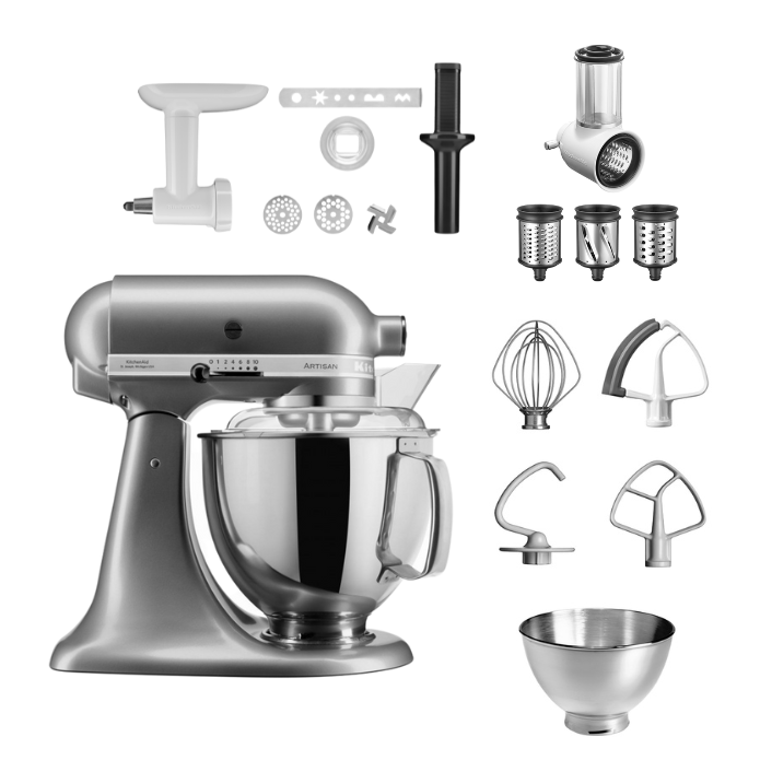 KitchenAid 4,8 L 5KSM175 Artisan Küchenmaschine Allrounderset mit Gemüseschneider+Fleischwolf+Spritzge