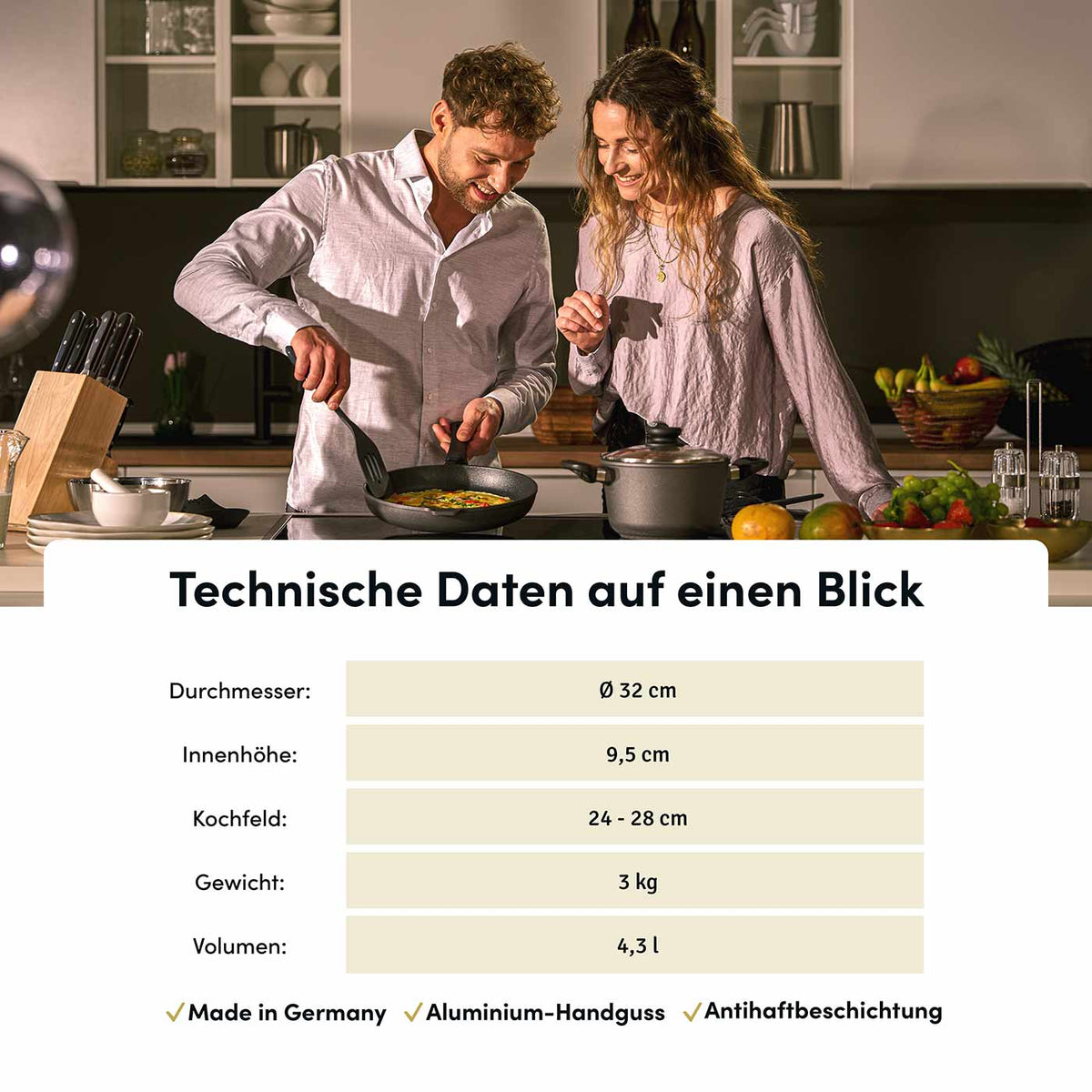 Aluguss Bräter Rund 32 cm Induktion 5,6 L
